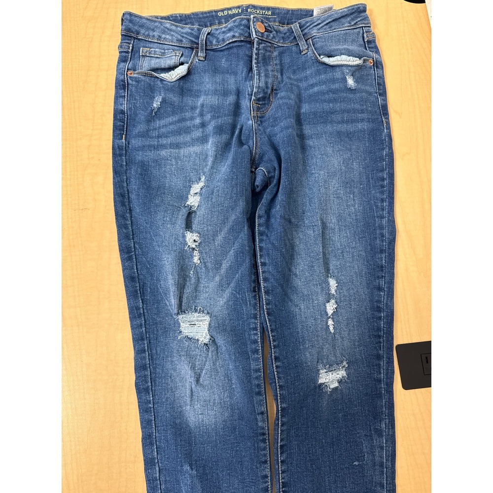 Old Navy Rockstar Mid Rise Skinny Jeans Distressed Medium Wash Size 12 Regular